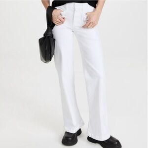 Paige Leenah Wide Leg High Waist Stretch Jeans Patch Pockets SZ 28 Crisp White